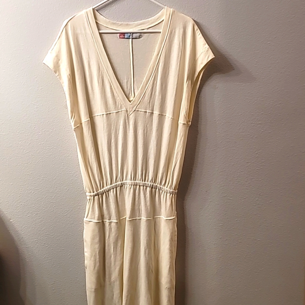 NWOT Free People Beach deep V neck full length Maxi dress cream color size Small